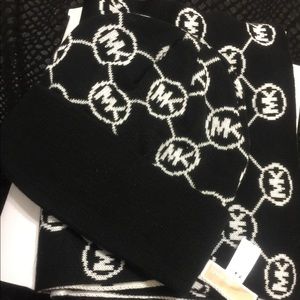 Black and White Michael Kors Hat and Scarf Set